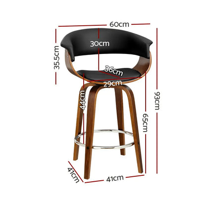 4x Bar Stools Swivel Pu Seat Wooden