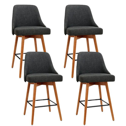 4x Bar Stools Swivel Seat Wooden Charcoal