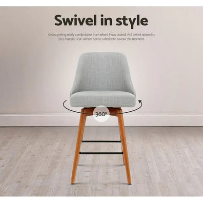 4x Bar Stools Swivel Seat Wooden Grey