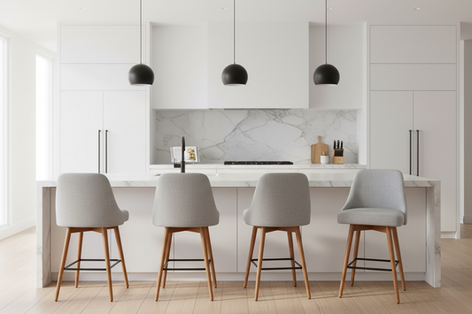 4x Bar Stools Swivel Seat Wooden Grey