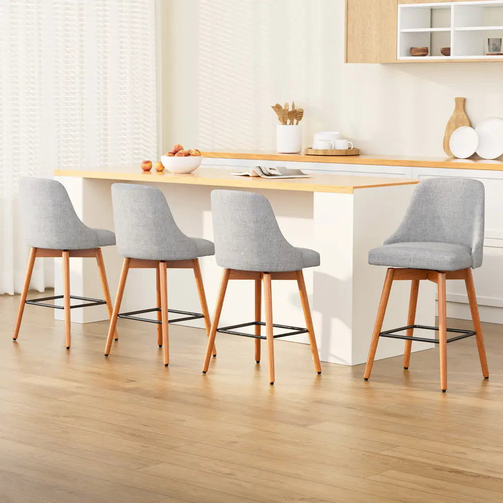 4x Bar Stools Swivel Seat Wooden Grey