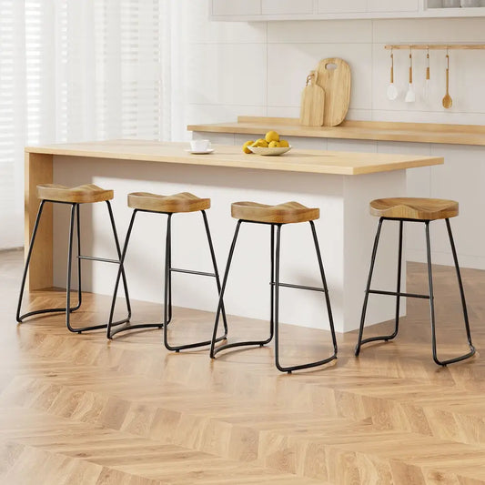4x Bar Stools Tractor Seat 65cm Wooden