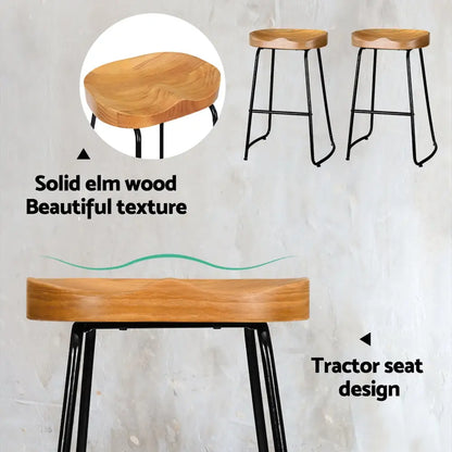 4x Bar Stools Tractor Seat 65cm Wooden