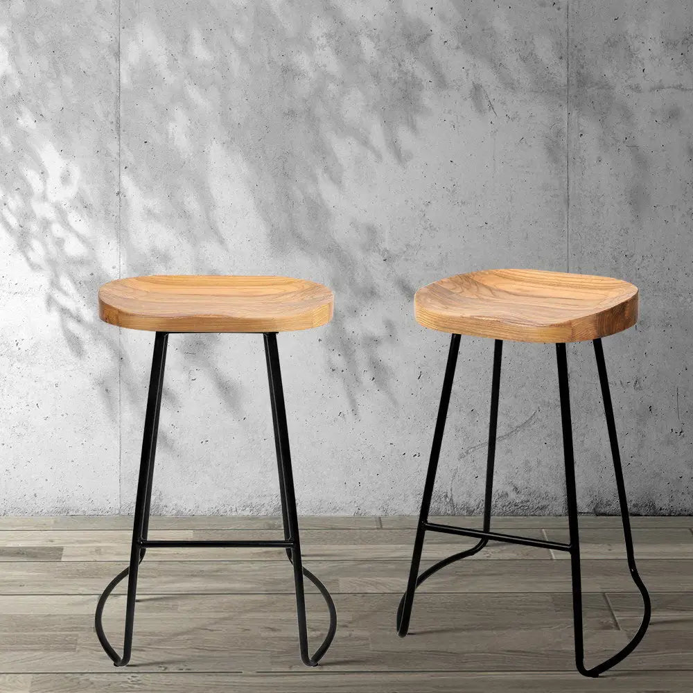 4x Bar Stools Tractor Seat 65cm Wooden