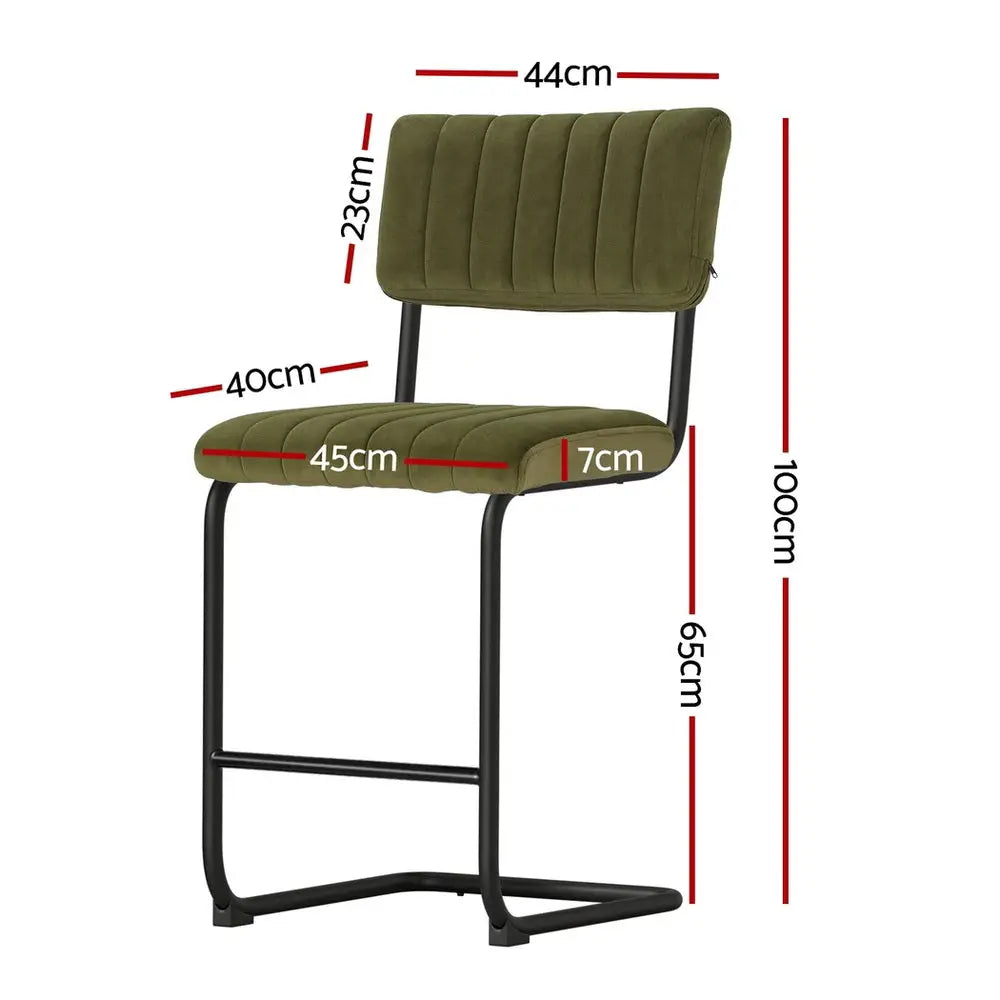 4x Bar Stools Velvet Chairs Green