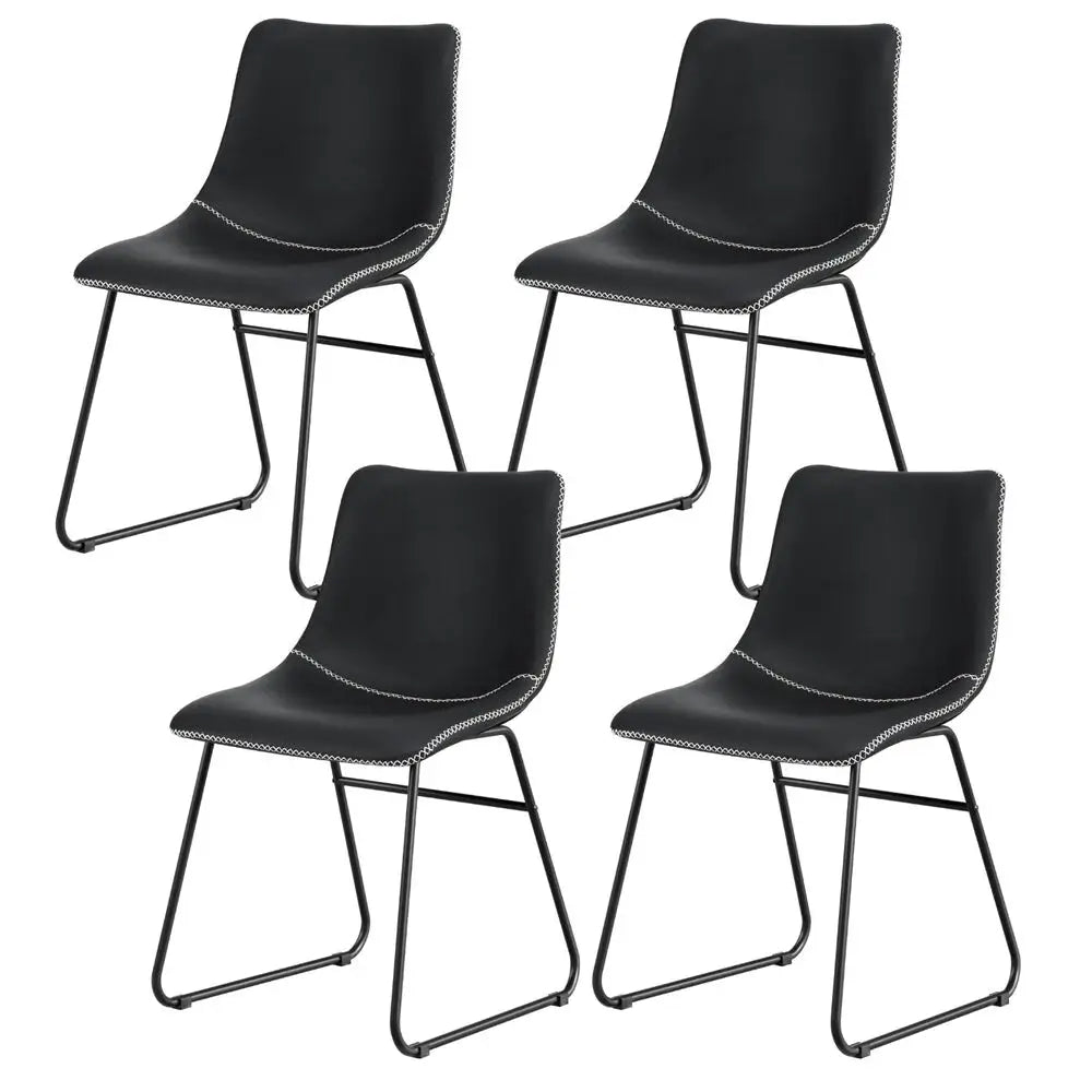 4x Dining Chairs Retro Pu Leather Kitchen Lounge Cafe Accent Chair Black