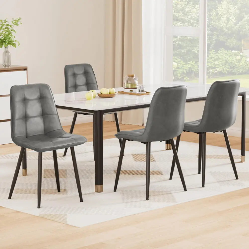 4x Dining Chairs Retro Pu Leather Kitchen Lounge Cafe Accent Chair Grey