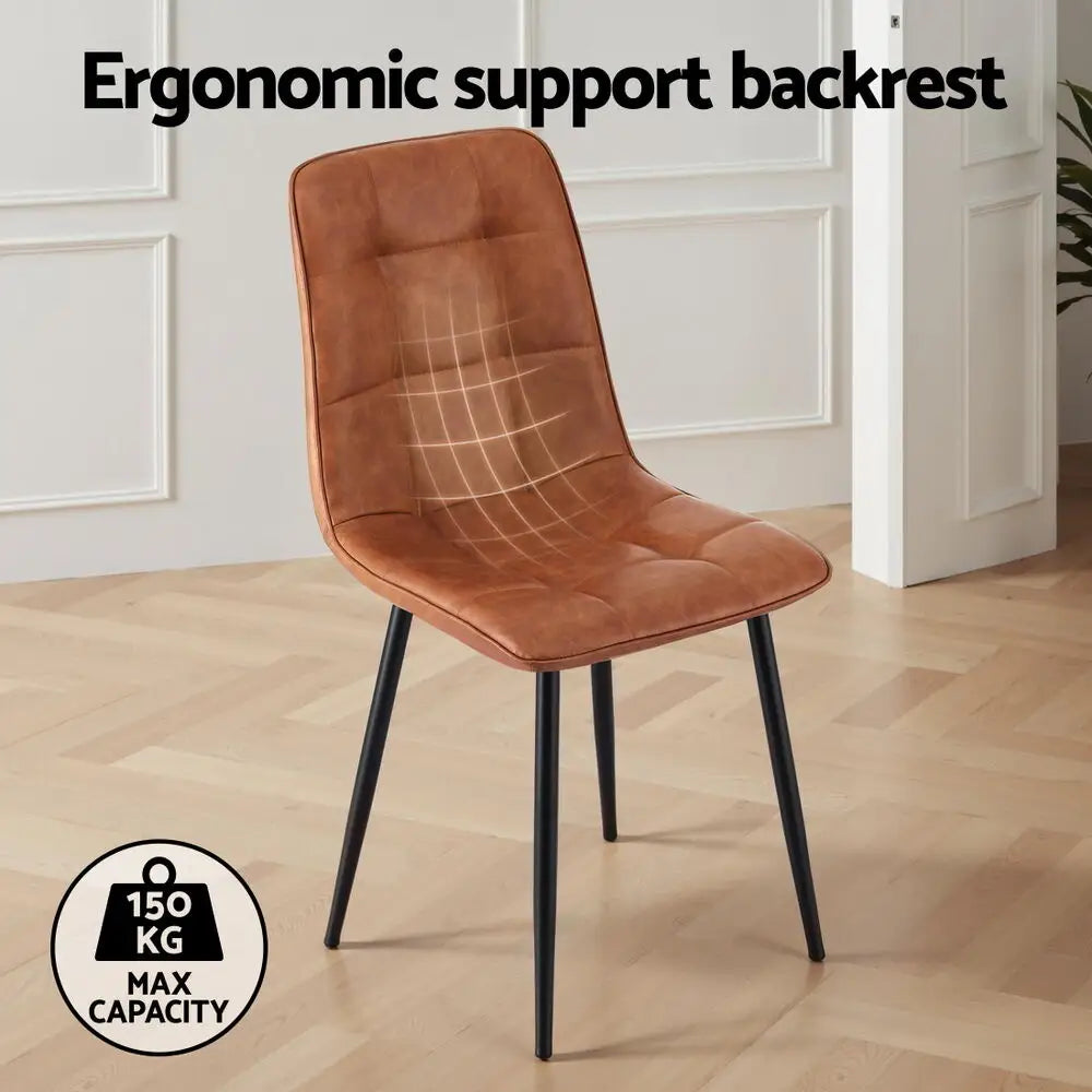 4x Dining Chairs Retro Pu Leather Kitchen Lounge Cafe Accent Chair Brown