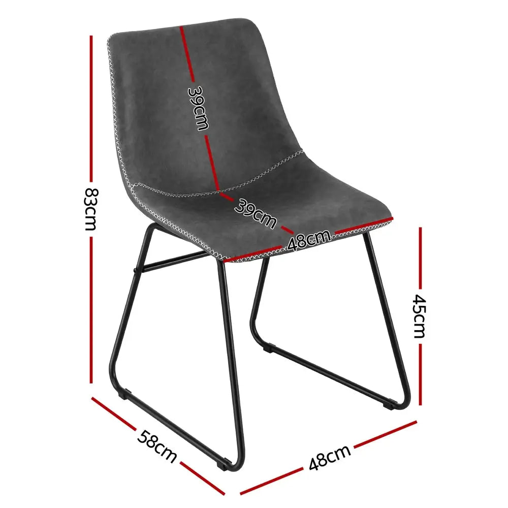4x Dining Chairs Retro Pu Leather Kitchen Lounge Cafe Accent Chair Grey