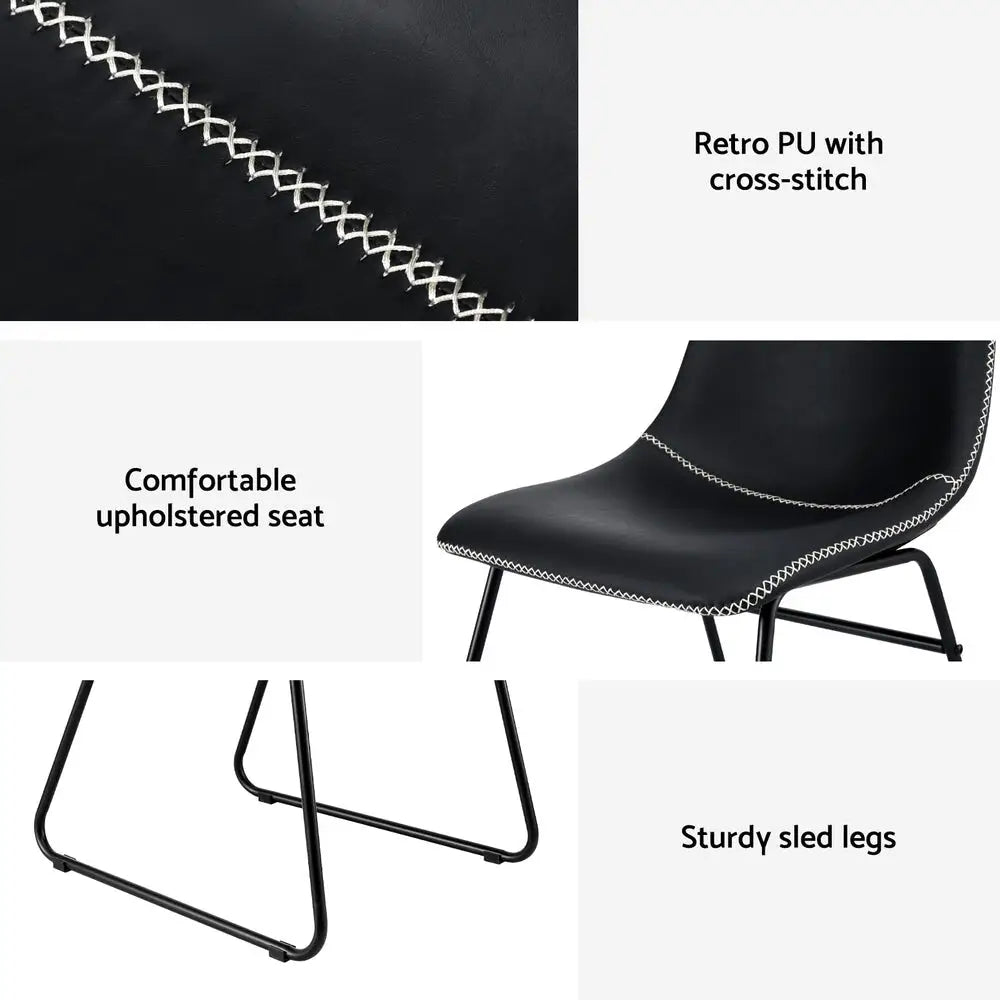 4x Dining Chairs Retro Pu Leather Kitchen Lounge Cafe Accent Chair Black