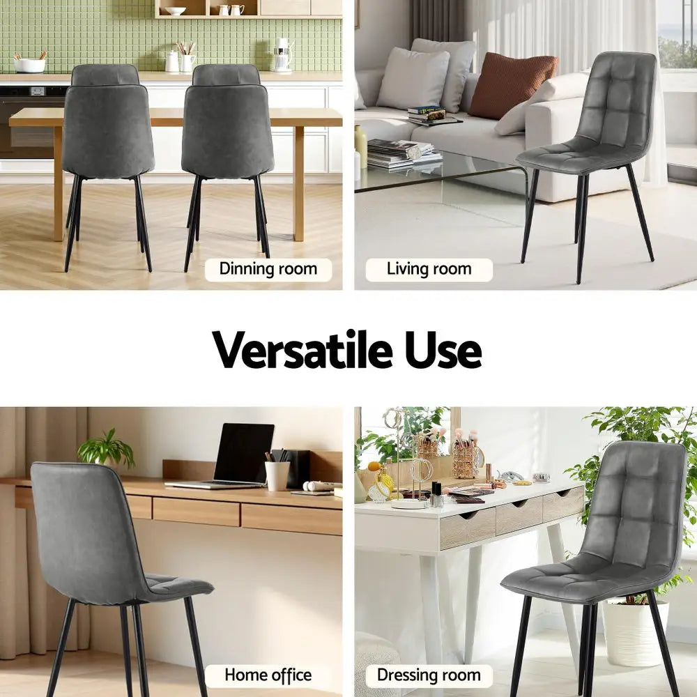 4x Dining Chairs Retro Pu Leather Kitchen Lounge Cafe Accent Chair Grey