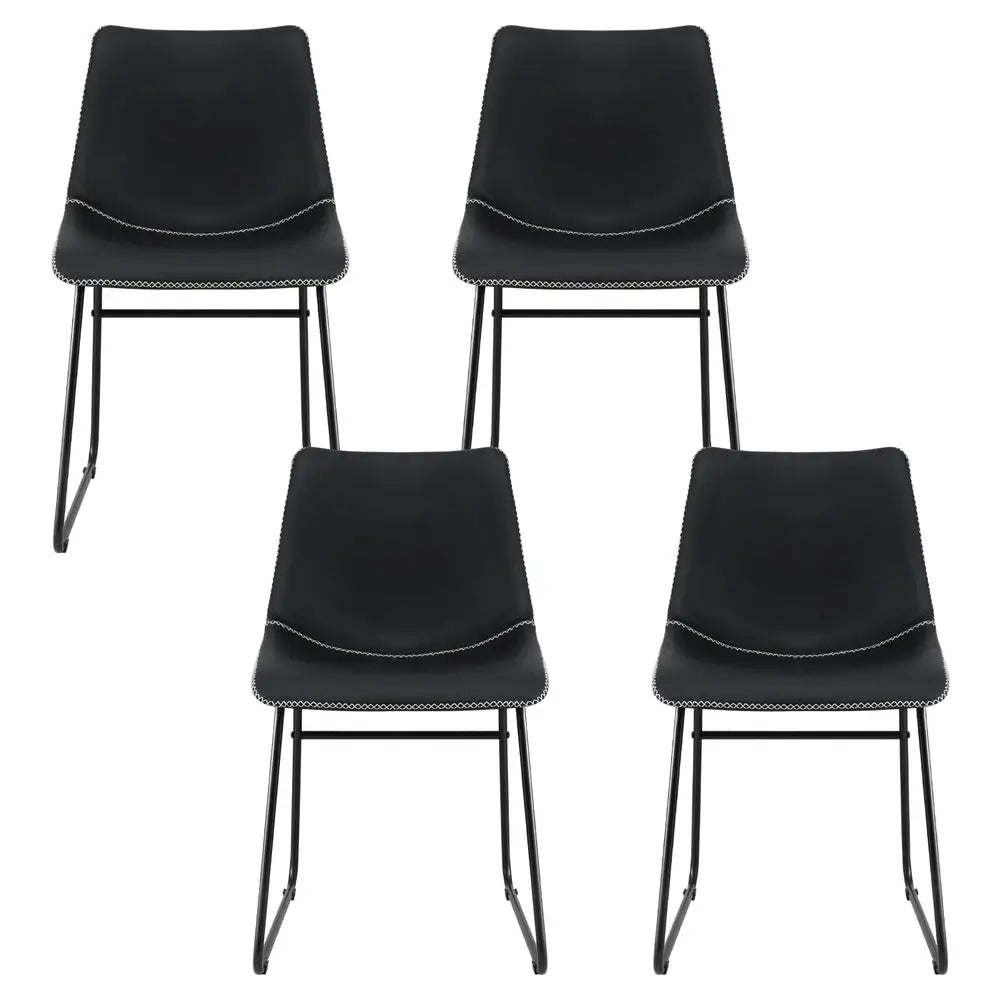 4x Dining Chairs Retro Pu Leather Kitchen Lounge Cafe Accent Chair Black