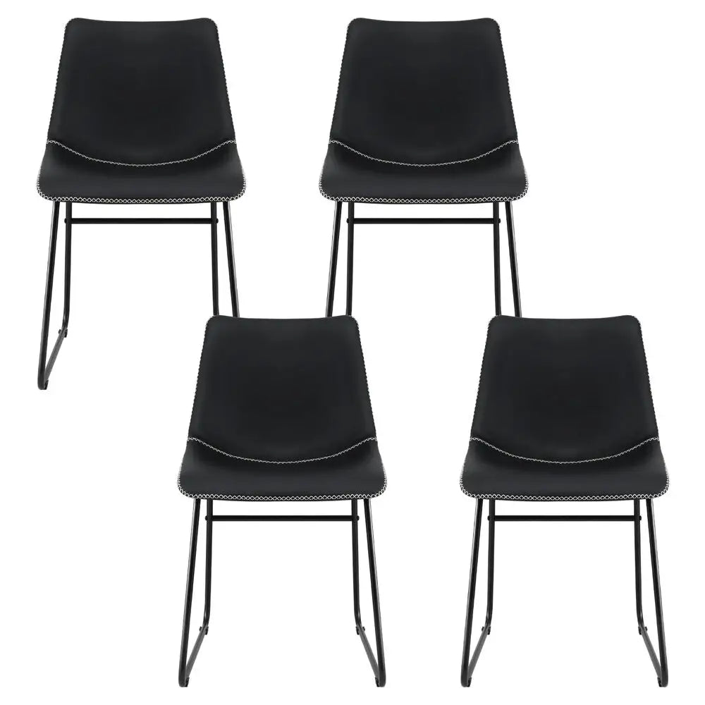 4x Dining Chairs Retro Pu Leather Kitchen Lounge Cafe Accent Chair Black
