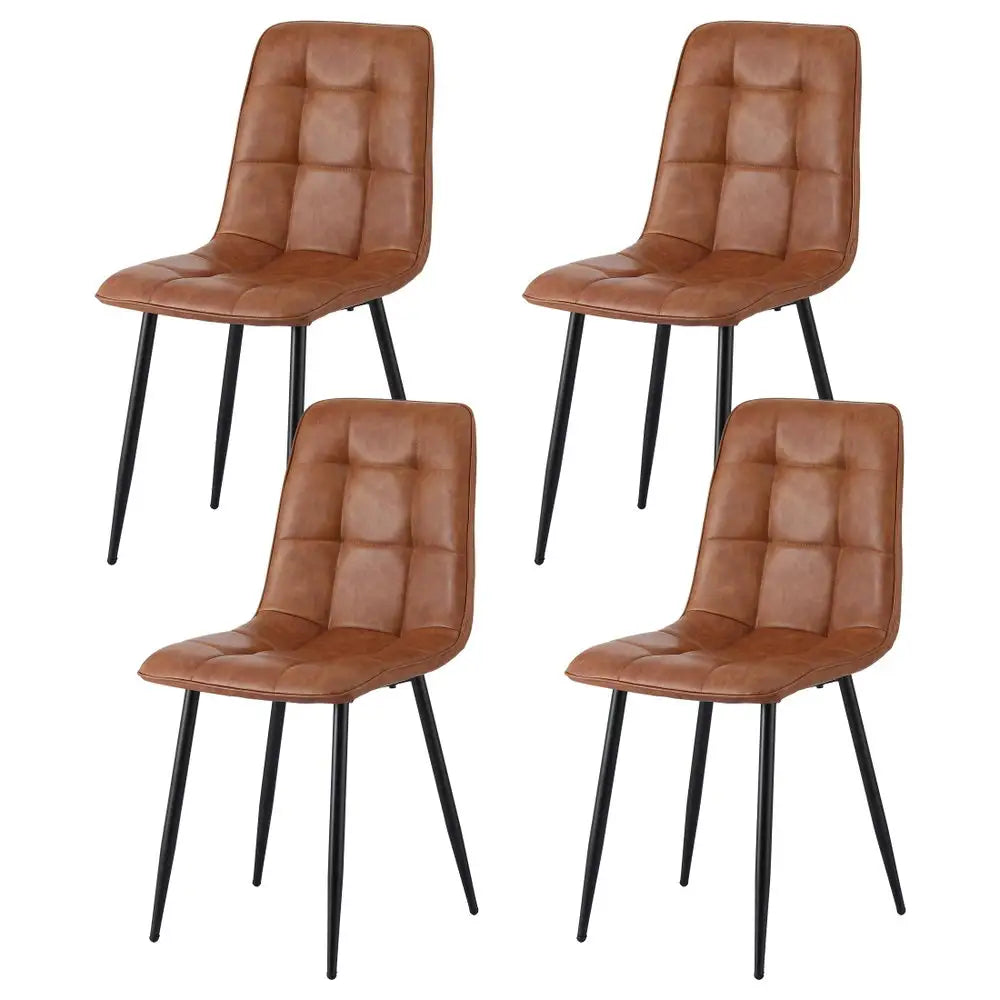 4x Dining Chairs Retro Pu Leather Kitchen Lounge Cafe Accent Chair Brown