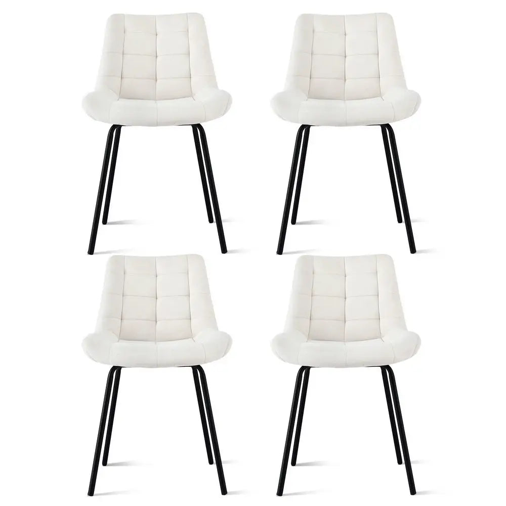 4x Dining Chairs Velvet Tufted Kitchen Lounge Cafe Accent Chair Beige