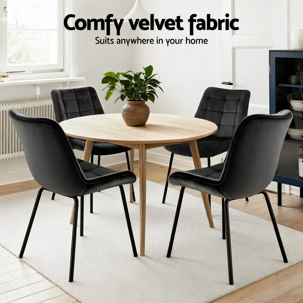 4x Dining Chairs Velvet Tufted Kitchen Lounge Cafe Accent Chair Black
