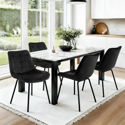 4x Dining Chairs Velvet Tufted Kitchen Lounge Cafe Accent Chair Black