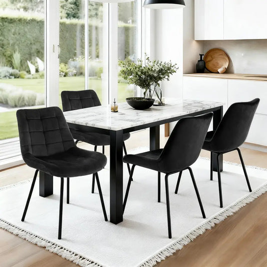 4x Dining Chairs Velvet Tufted Kitchen Lounge Cafe Accent Chair Black
