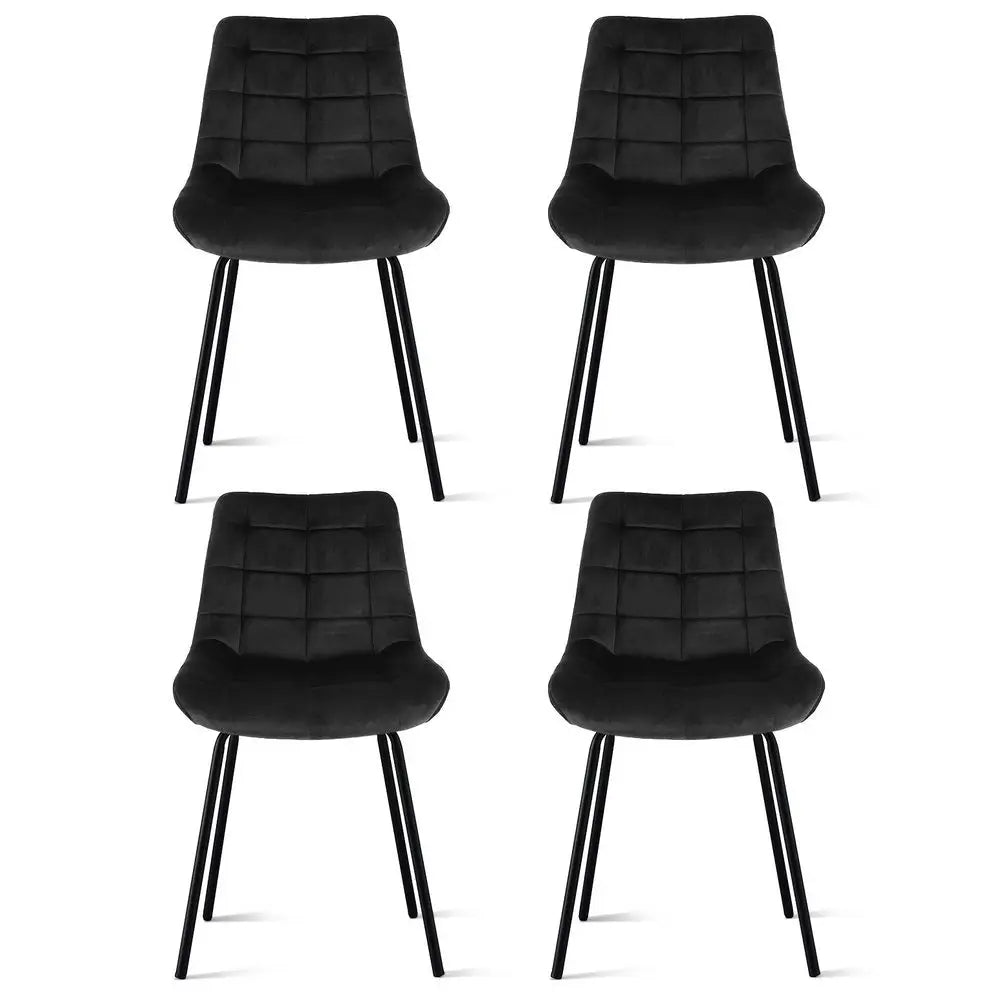 4x Dining Chairs Velvet Tufted Kitchen Lounge Cafe Accent Chair Black