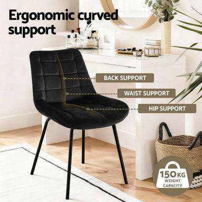 4x Dining Chairs Velvet Tufted Kitchen Lounge Cafe Accent Chair Black