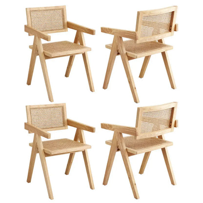 4x Dining Chairs Wooden Rattan Seat Rubber Wood Frame