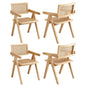 4x Dining Chairs Wooden Rattan Seat Rubber Wood Frame