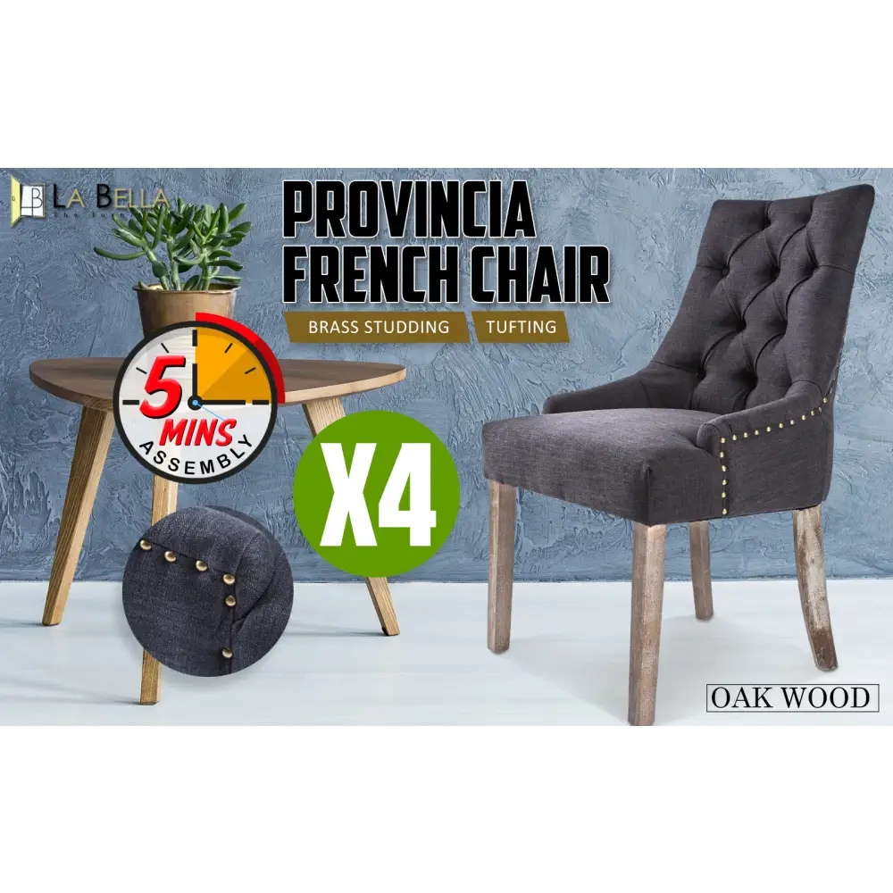 4x French Provincial Dining Chair Oak Leg Amour Black