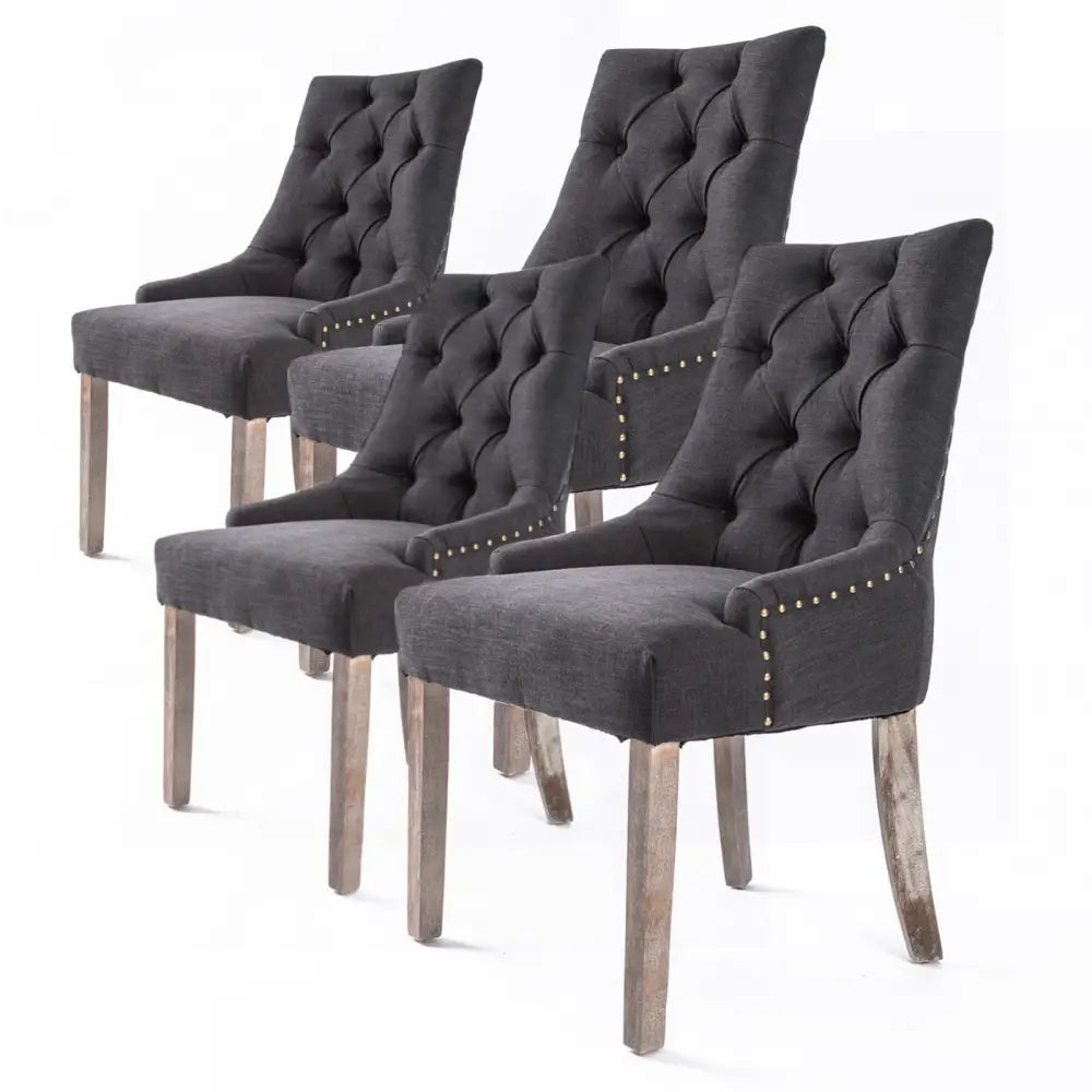 4x French Provincial Dining Chair Oak Leg Amour Black