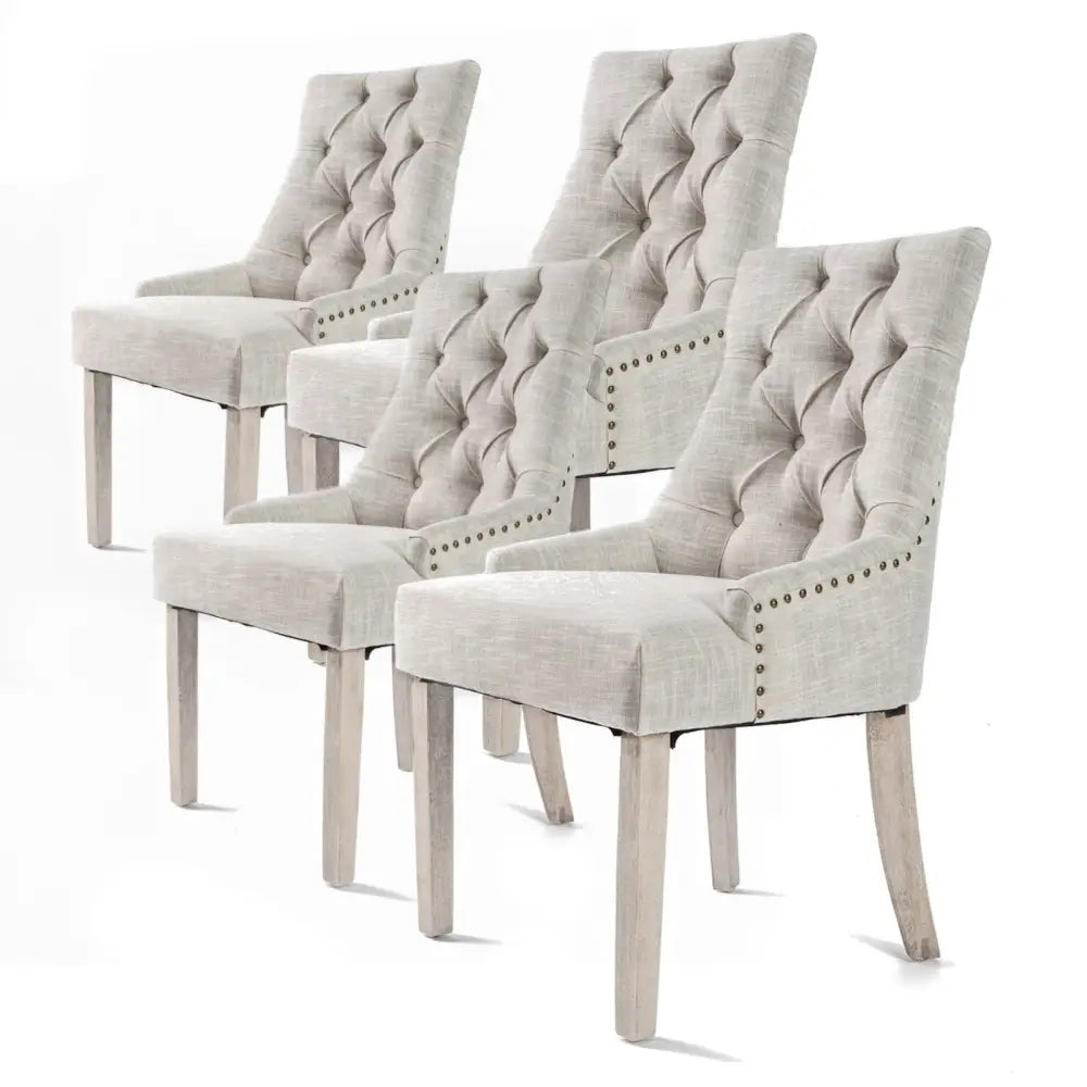 4x French Provincial Dining Chair Oak Leg Amour Cream