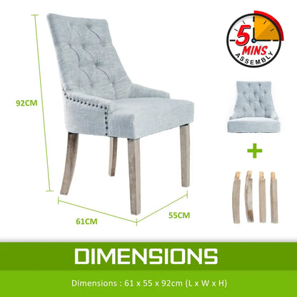 4x French Provincial Dining Chair Oak Leg Amour Grey