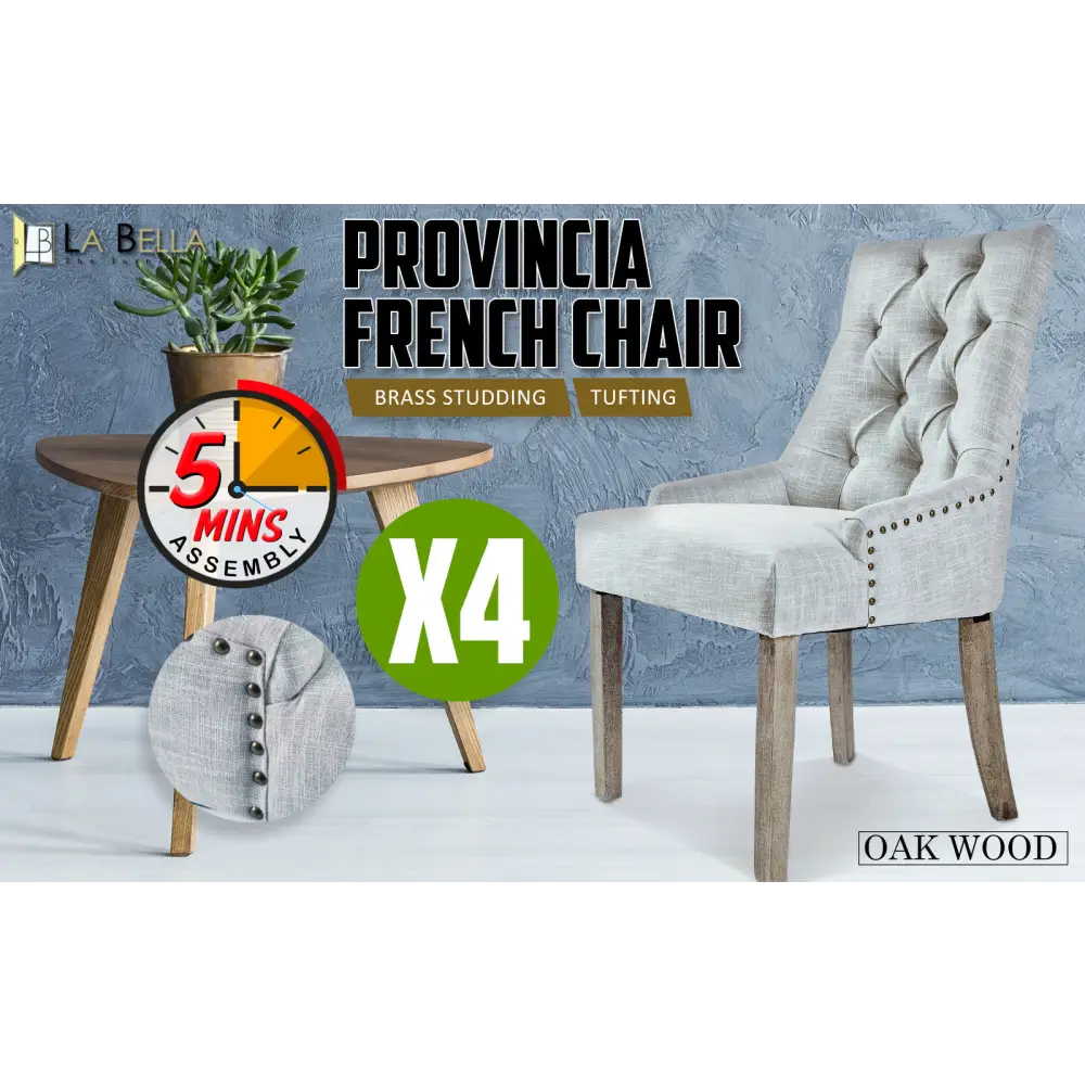 4x French Provincial Dining Chair Oak Leg Amour Grey