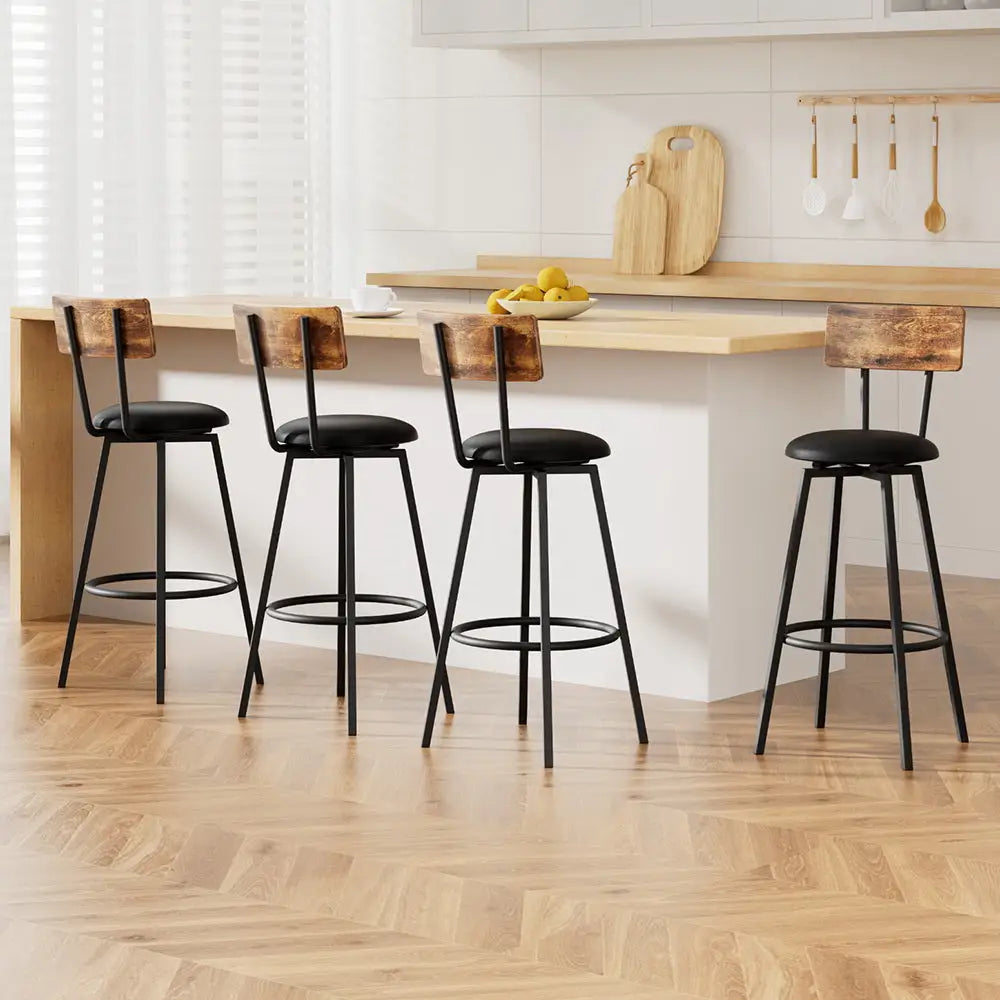 4x Industrial Bar Stools Upholstered Counter Chairs Steel Frame Anti-scratch