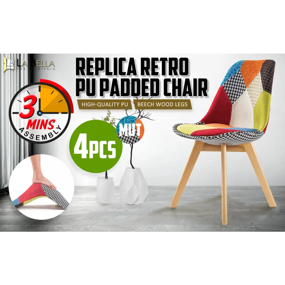 4x Retro Dining Cafe Chair Padded Seat Multi Colour