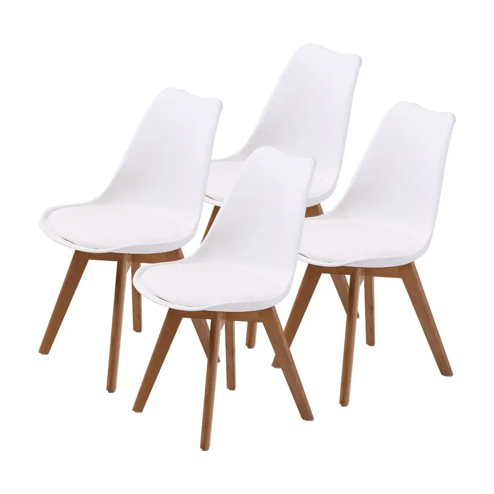4x Retro Dining Cafe Chair Padded Seat White