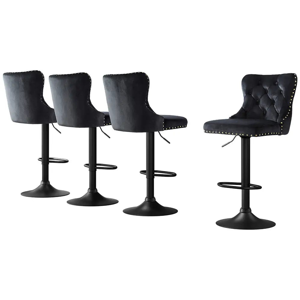 4x Velvet Bar Stool Adjustable Height Nailhead Trim Kitchen Counter