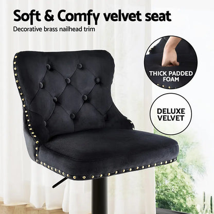 4x Velvet Bar Stool Adjustable Height Nailhead Trim Kitchen Counter
