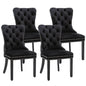 4x Velvet Dining Chairs Upholstered Tufted Kithcen Chair with Solid Wood Legs Stud Trim and Ring-black