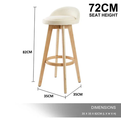 4x Wooden Bar Stool Dining Chair Fabric Leila 72cm Beige