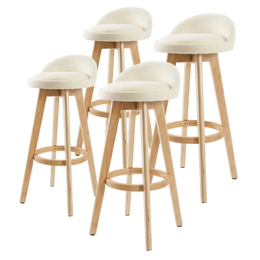 4x Wooden Bar Stool Dining Chair Fabric Leila 72cm Beige