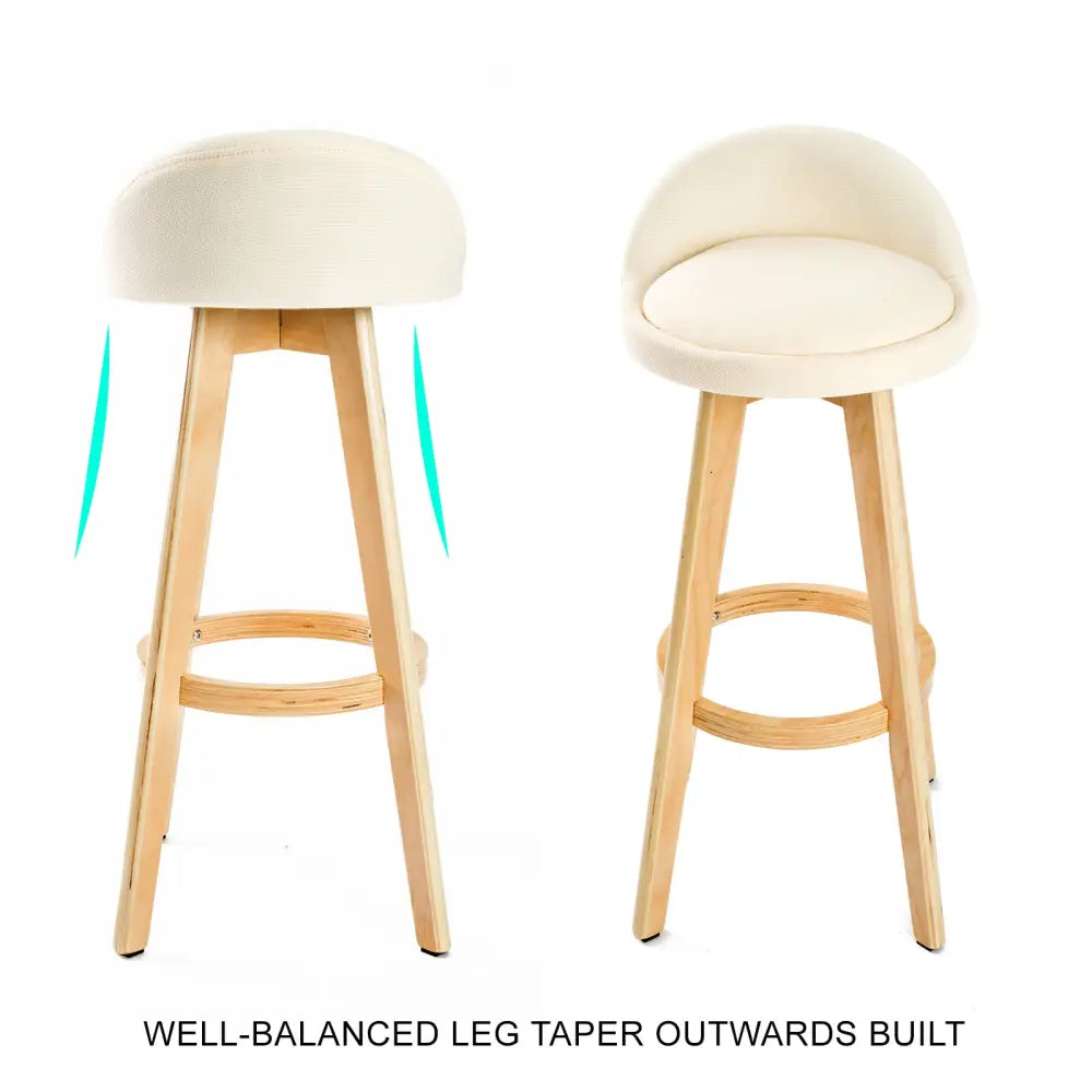 4x Wooden Bar Stool Dining Chair Fabric Leila 72cm Beige