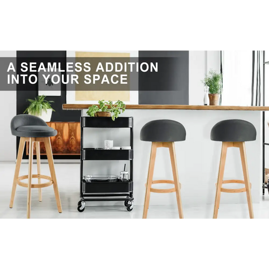 4x Wooden Bar Stool Dining Chair Fabric Leila 72cm Grey