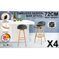 4x Wooden Bar Stool Dining Chair Fabric Leila 72cm Grey