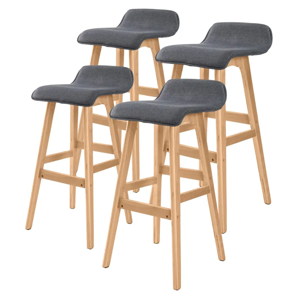 4x Wooden Bar Stool Dining Chair Fabric Sophia 74cm Grey