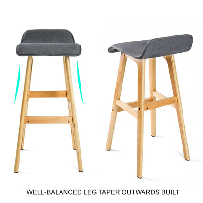 4x Wooden Bar Stool Dining Chair Fabric Sophia 74cm Grey