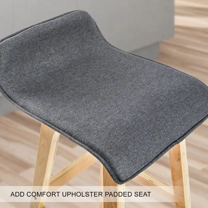 4x Wooden Bar Stool Dining Chair Fabric Sophia 74cm Grey