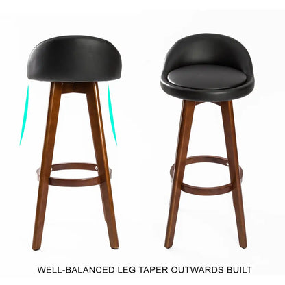 4x Wooden Bar Stool Dining Chair Leather Leila 72cm Black Brown