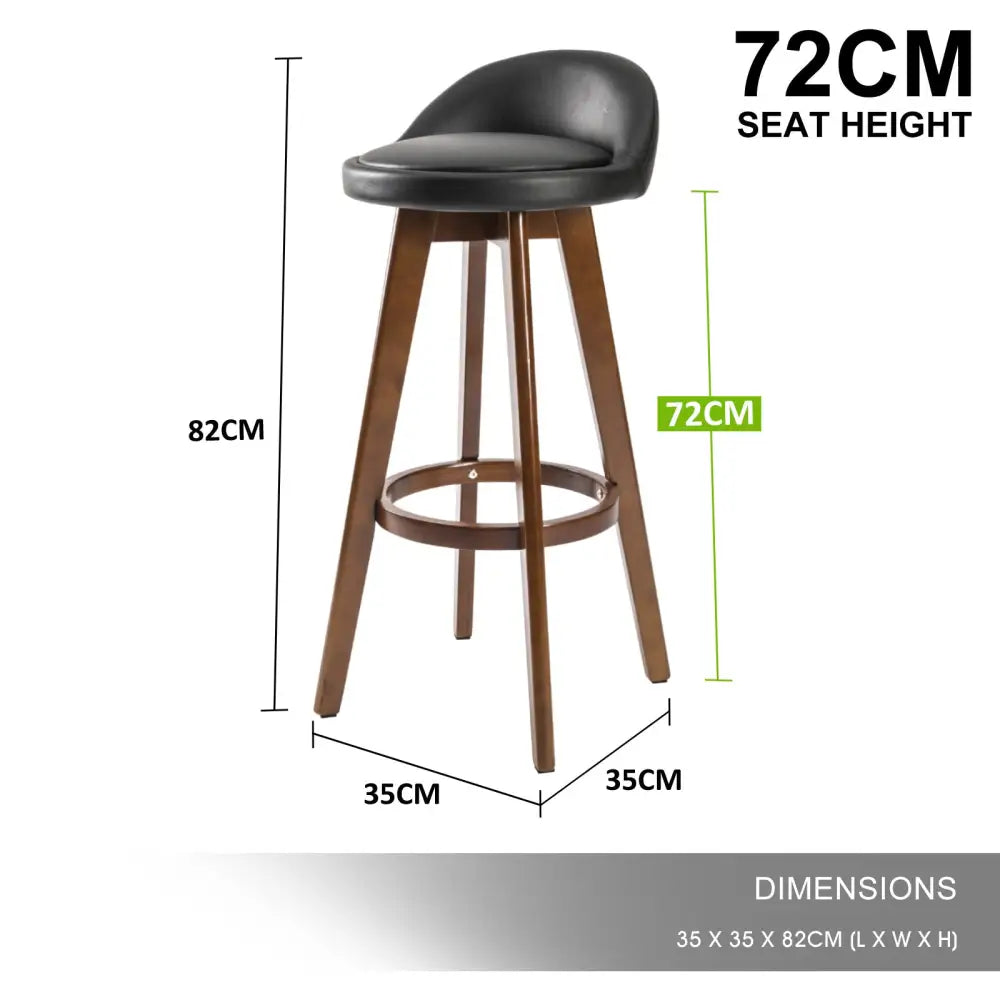 4x Wooden Bar Stool Dining Chair Leather Leila 72cm Black Brown