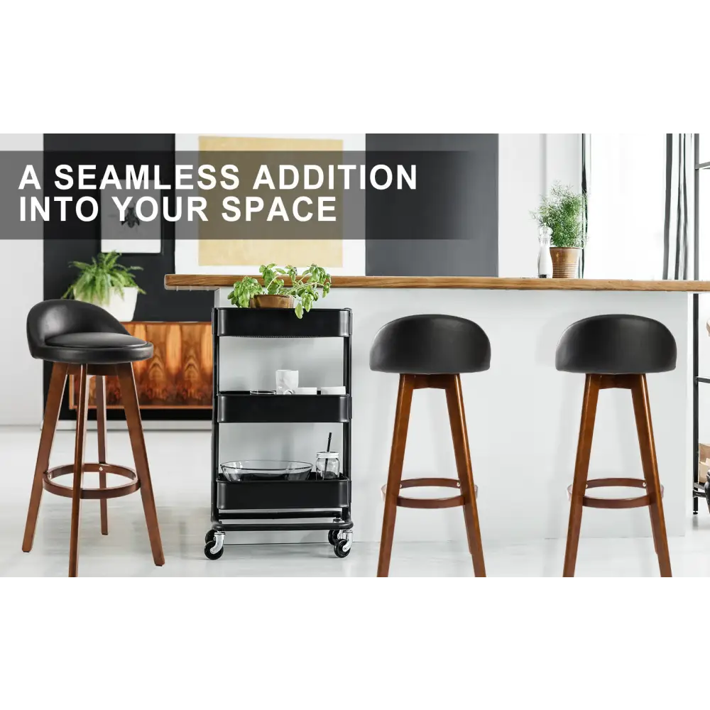 4x Wooden Bar Stool Dining Chair Leather Leila 72cm Black Brown