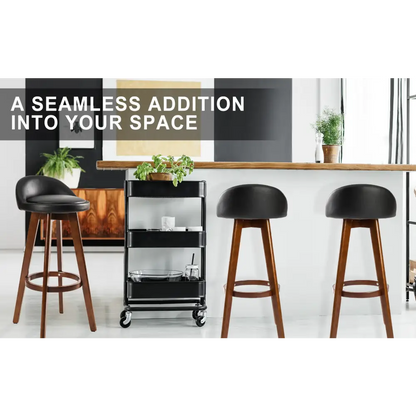 4x Wooden Bar Stool Dining Chair Leather Leila 72cm Black Brown