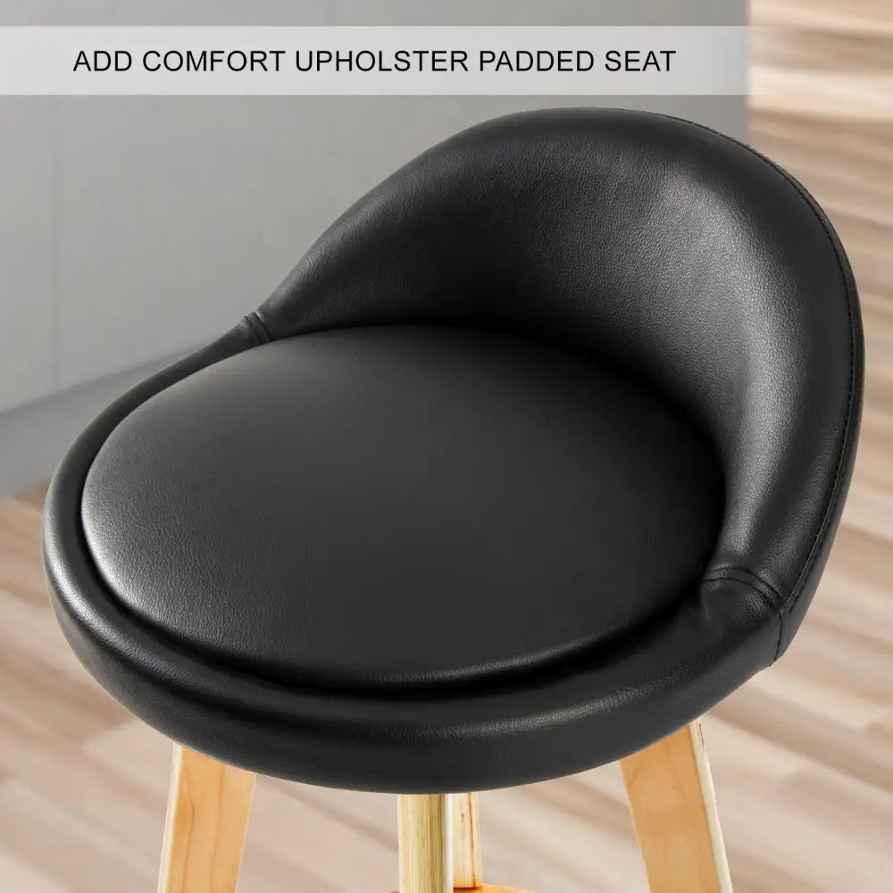 4x Wooden Bar Stool Dining Chair Leather Leila 72cm Black